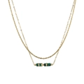 Detail of double-layer gold chain necklace with malachite beads and twisted rope texture - Gold Green (YN1036G-GRN)