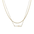 Detailed macro view of gold-plated double-layer necklace with white stone beads and chain texture - Gold White (YN1036G-WHT)