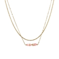 Detail of 18K gold double layer necklace featuring pink natural stone and wavy chain - Gold Pink (YN1036G-PNK)