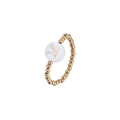 Detailed macro view of the gold beaded elastic ring with white shell M letter pendant - Letter M (JZ-1088-M)
