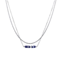 Detail view of double-layer stainless steel necklace with five blue natural stone beads - Silver Deep Blue (YN1036S-DBL)