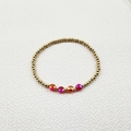 Detail of beaded bracelet with golden beads and colorful multifaceted crystal accents - Single Beaded Bracelet (YB1015-RED)
