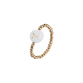 Close-up of gold beaded elastic ring featuring a white shell charm with letter Z engraving - Letter Z (JZ-1088-Z)