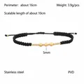 Adjustable black woven rope bracelet with three gold frosted stainless steel beads - 5mm Gold Bead (YB-1029-G) / Black