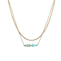 Collana a doppio strato in acciaio inossidabile placcato oro 18K con pietre blu da donna - Oro Turchese (YN1036G-TUQ)