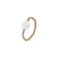 Detailed macro shot of a gold beaded elastic ring featuring a white shell charm with letter G - Letter G (JZ-1088-G)