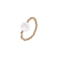 Detailed close-up of a gold-beaded elastic ring featuring a white shell charm with letter Y - Letter Y (JZ-1088-Y)