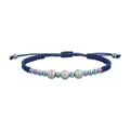 Detalle de cuentas irisadas en una pulsera de cordón trenzado azul marino ajustable - Iridiscente (8mm)