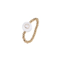 Detailed macro view of a beaded gold ring featuring a white round shell letter O design - Letter O (JZ-1088-O)