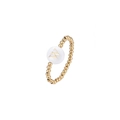 Detail of beaded elastic ring with a white shell-like disc featuring a golden letter W - Letter W (JZ-1088-W)