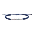 Detail of dark blue braided cord bracelet with matte iridescent and colorful metal beads - Iridescent (5mm)