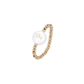 Close-up of golden beaded elastic ring featuring a white shell charm with letter P - Letter P (JZ-1088-P)