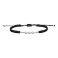 Detail of hand-woven black cord bracelet featuring matte silver beads and adjustable closure - Silver (5mm)