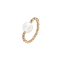 Detail of beaded gold elastic ring featuring a white bead with letter L initial - Letter L (JZ-1088-L)