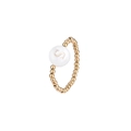 Detail of gold beaded elastic ring with a white shell-like disc featuring a gold letter S - Letter S (JZ-1088-S)