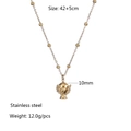 Detail view of gold stainless steel necklace with 10mm polished ball and leaf pendant - Ball Pendant (YN-1009-G) / Gold