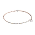 Detail of adjustable woven cord bracelet with stainless steel beads and logo tag - Coffee