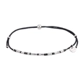 Detailed shot of Morse code woven bracelet with stainless steel beads and S.Steel tag - Black