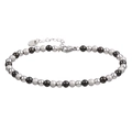 Detailansicht von gemischten mattierten und polierten Edelstahlperlen mit Karabinerverschluss - Schwarz Silber Mix (YB-1035-BLK)