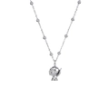 Detail of silver stainless steel pendant featuring a polished sphere held by a carved leaf base - Ball Pendant (YN-1009-S) / Silver