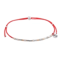 Adjustable Morse code red woven bracelet with gold and silver stainless steel beads - Red
