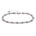 Poliertes und mattes Edelstahlperlenarmband mit bunten Regenbogen-Metallperlen - Regenbogen Silber Mix (YB-1035-GRN)