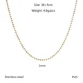 Macro detail of 2mm gold PVD stainless steel ball chain with 38+5cm length specs - Ball Chain Necklace (YN-1095G) / Gold (2mm)