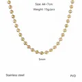 Detailed view of 5mm gold ball chain necklace in stainless steel with a PVD finish - Ball Chain Necklace (YN-1095G) / Gold (5mm)
