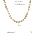 Detailed view of a 6mm gold hollow ball chain necklace made of PVD plated stainless steel - Ball Chain Necklace (YN-1095G) / Gold (6mm)
