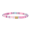 Detail of colorful Heishi clay bead bracelet with a textured golden metal bead accent - Mix Pink (YB1131MIX-PNK)