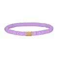 Detalle de pulsera de cuentas Heishi moradas con un conector metálico dorado texturizado - Morado Claro (YB1131-LPUR)