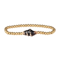 Detalle de la pulsera de cuentas doradas de temática oceánica con dije de concha de mar - Dorado Negro y Blanco Caracola (YB1117G-CFE)