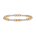 Bracciale elastico con perline in acciaio inossidabile oro e argento su sfondo bianco - oro bicolore