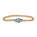 Detail of waterproof gold beaded bracelet featuring a blue-green ceramic spindle bead - Gold Turquoise Conch (YB1117G-TUQ)