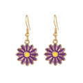 Detail of purple daisy earrings with gold trim and stainless steel hooks - Purple
