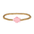Detail of beaded gold chain bracelet with a pink ceramic sea turtle charm centerpiece - Gold Pink Turtle (YB1118G-PNK)