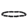 Detalle de pulsera bohemia elástica con cuentas negras mates y detalles de metal plateado - Negro (Cuentas Plateadas)