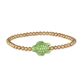 Detail of waterproof stainless steel gold beaded bracelet with a green ceramic turtle charm - Gold Green Turtle (YB1118G-GRN)