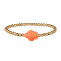 Detail of waterproof beaded bracelet with gold beads and an orange ceramic sea turtle - Gold Orange Turtle (YB1118G-ORO)