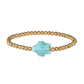 Detail of beaded gold bracelet featuring a light blue sea turtle charm with textures - Gold Blue Turtle (YB1118G-TUQ)