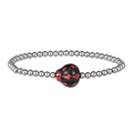 Detail of silver beaded bracelet featuring a red and black ladybug ceramic charm - Silver Red Black Ladybug