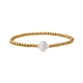 Macro detail of gold beaded bracelet featuring a white mother-of-pearl clover charm - Gold (YB1133-G)