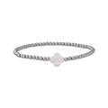 Detailed shot of silver beaded bracelet with a white mother of pearl clover pendant - Silver (YB1133-S)