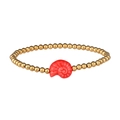 Close-up of ocean-themed beaded bracelet with gold steel beads and red ceramic nautilus - Gold Red Conch (YB1119G-RED)
