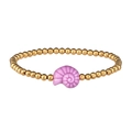Detailed close-up of golden beaded bracelet with a purple ceramic conch sea shell pendant - Gold Purple Conch (YB1119G-PUR)