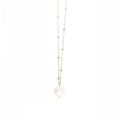 Close-up of golden beaded chain necklace with round iridescent shell pendant detail - Round Mother Of Pearl Style (YN1053-Z)