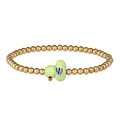 Close-up of golden beaded bracelet featuring a cute light green ceramic duck pendant - Gold Light Green Duck