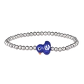 Detail of silver beaded bracelet featuring a blue ceramic duck charm with hand-painted patterns - Silver Blue Duck