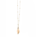Macro detail of natural spiral seashell pendant on golden beaded chain necklace - Gradient Conch Style (YN1053-F)