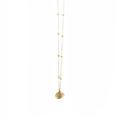 Close-up of golden shell pendant on a fine beaded chain necklace for beach style - Gold Scallop Style (YN1053-H-G)